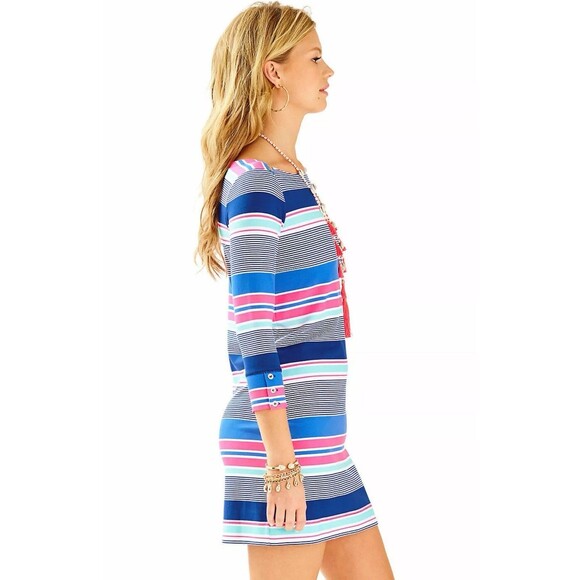 Lilly Pulitzer Sophie Size L UPF 50 True Blue Kaleidoscope Jungle Striped Dress - Picture 7 of 12
